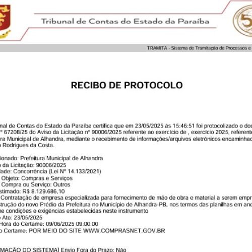Alhandra lança edital para construção de nova sede da Prefeitura; estrutura deve custar mais de R$ 8 milhões